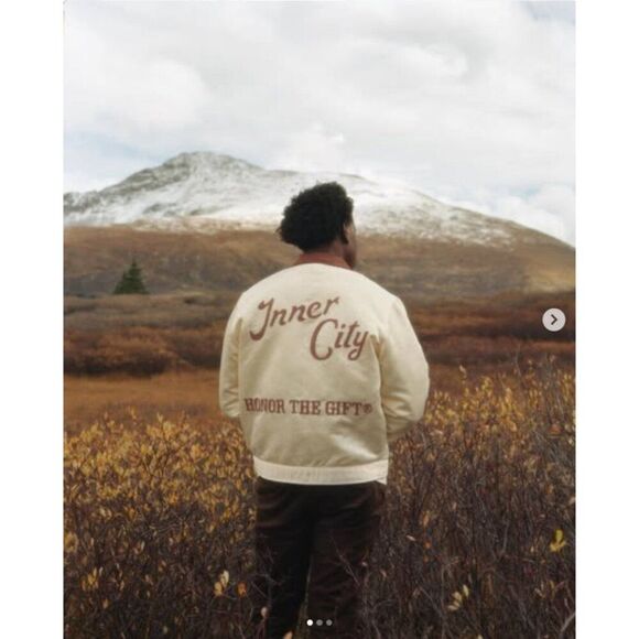 Honor The Gift Inner City Cream Bomber Jacket Men's Large - Picture 11 of 13
